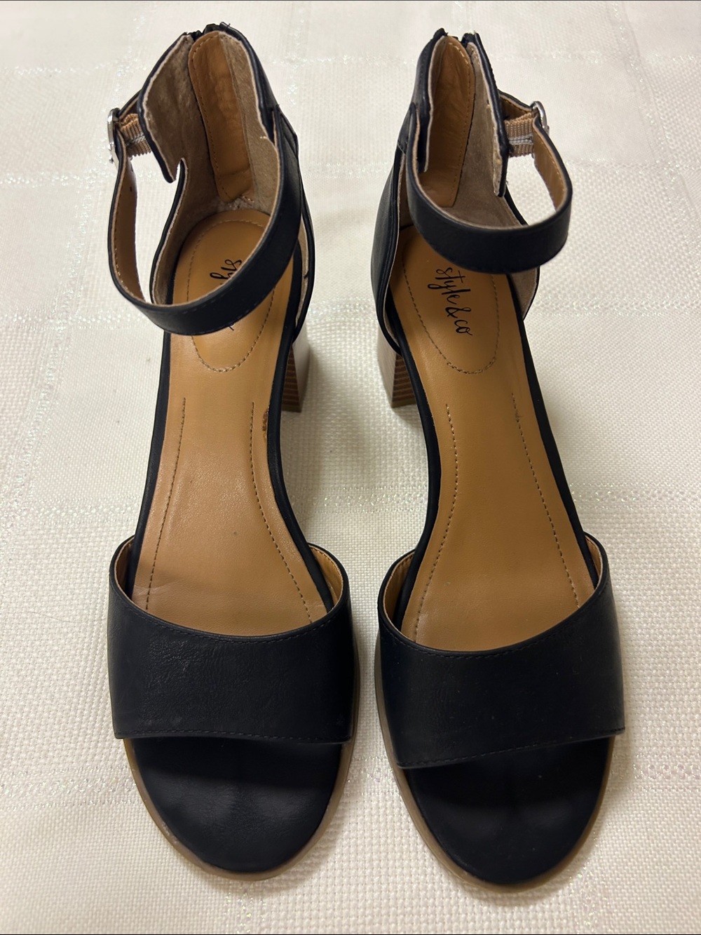 Style & Co. Black Ankle-Strap Block Heel Sandals